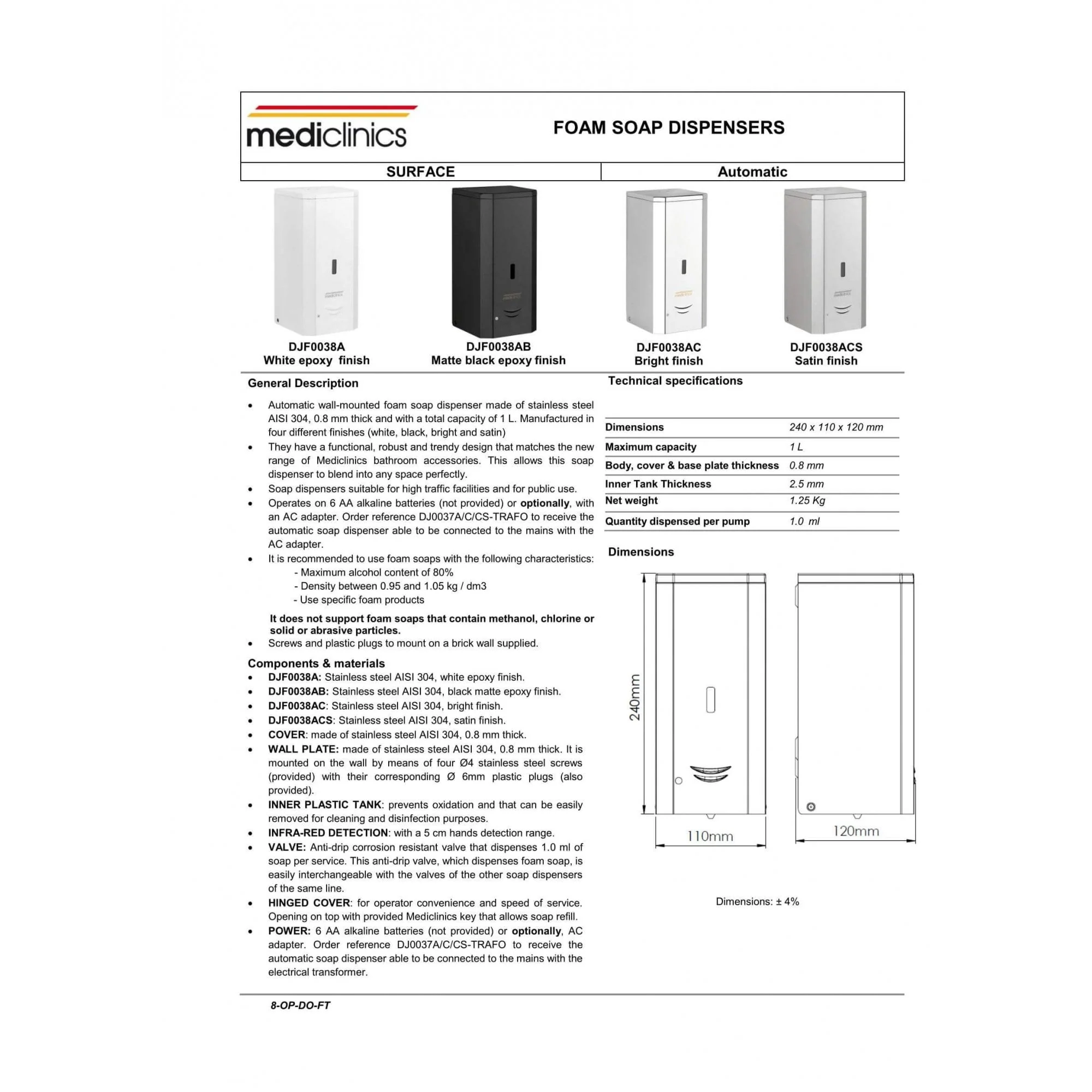 1000ml Automatic FOAM Soap Dispenser (Suitable For Foaming Hand Sanitiser) - Image 3