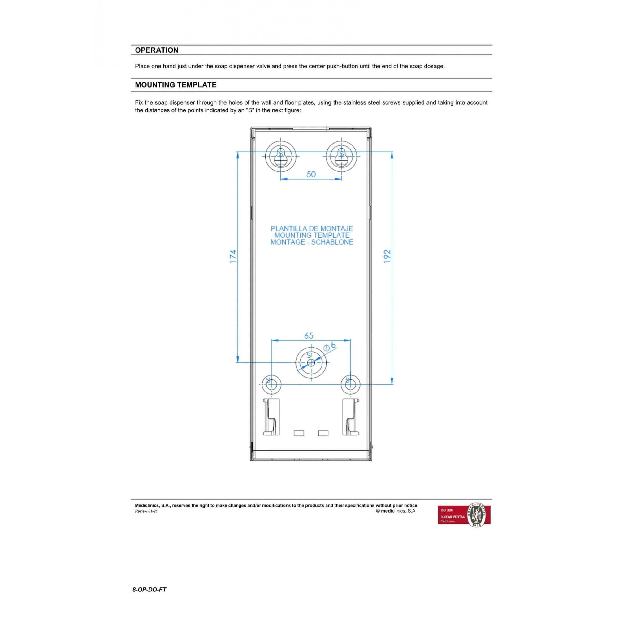 1500ml Wall Mounted Liquid Soap and Hydroalcoholic Gel Dispenser - Image 5