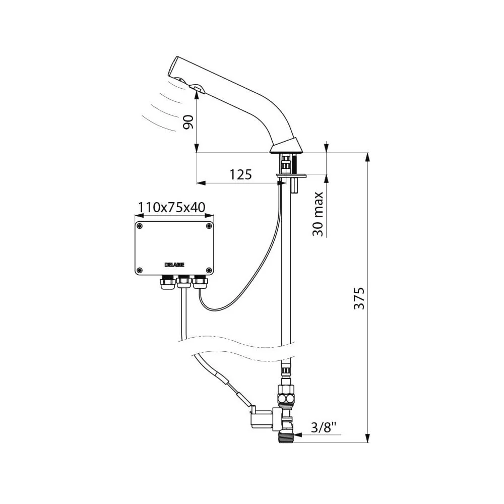 378015 / 37801515 DELABIE Mains Supplied BINOPTIC Deck Mounted Sensor Tap - Image 4