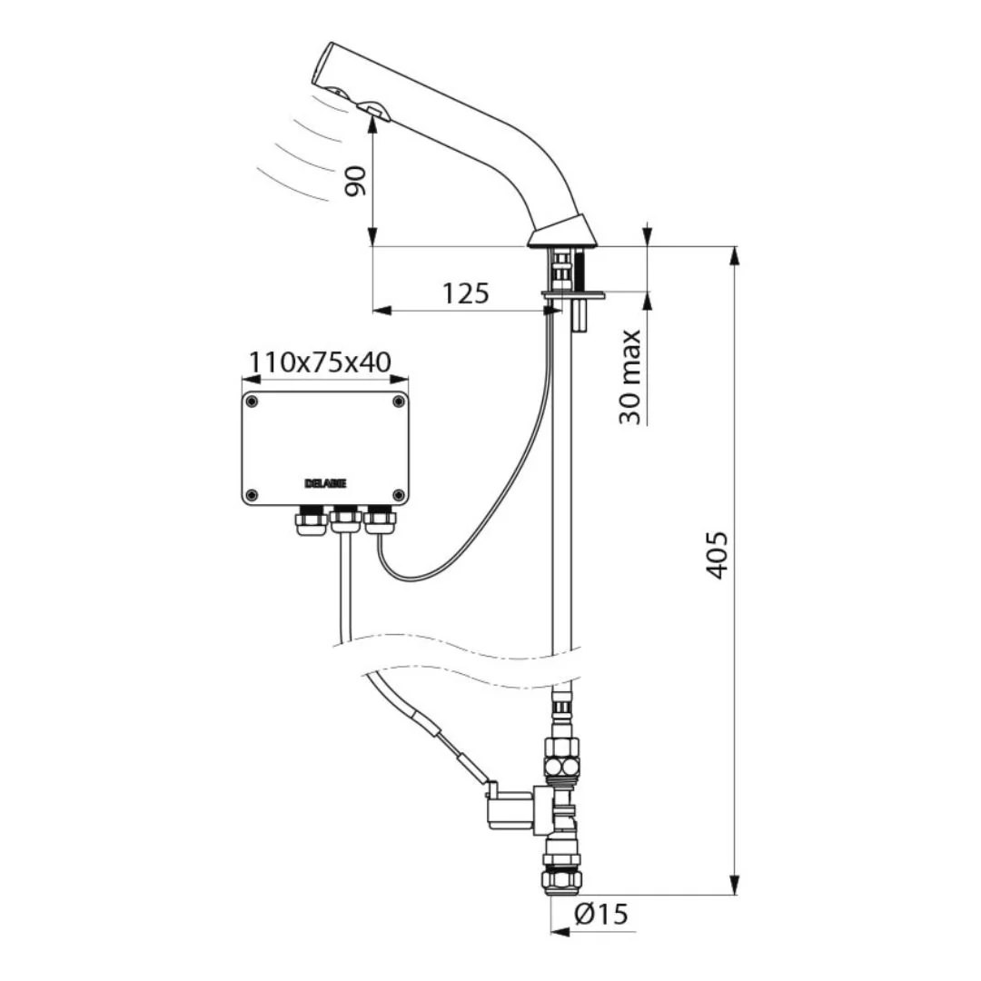 378015 / 37801515 DELABIE Mains Supplied BINOPTIC Deck Mounted Sensor Tap - Image 5