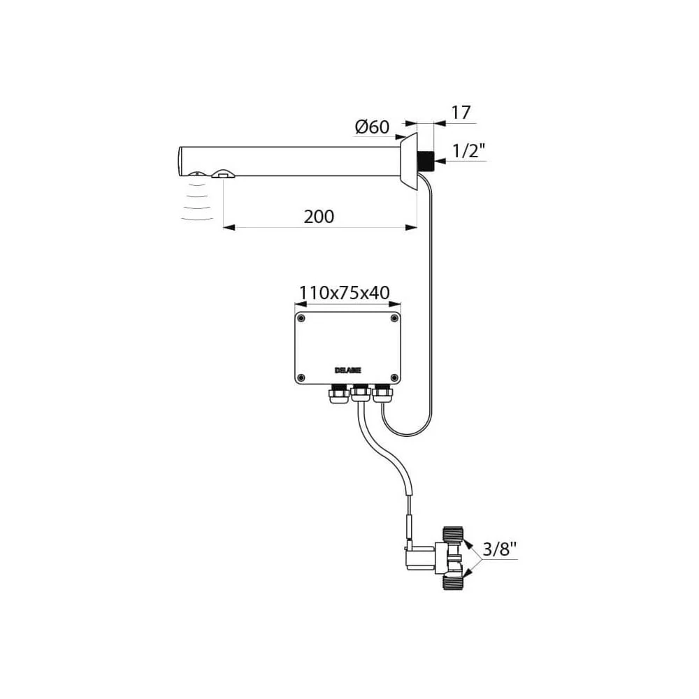 379ENC DELABIE BINOPTIC 200mm M3/8" Recessed Electronic Basin Mixer Tap - Image 3
