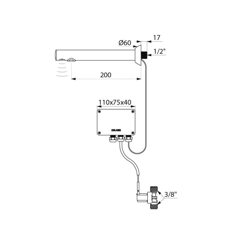 379ENCB DELABIE Black Wall Mounted BINOPTIC Electronic Tap - Image 2