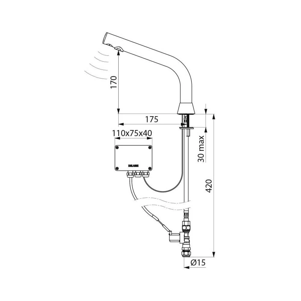 38801515 DELABIE BINOPTIC Mains Supplied 170mm Polished Chrome Sensor Tap - Image 3