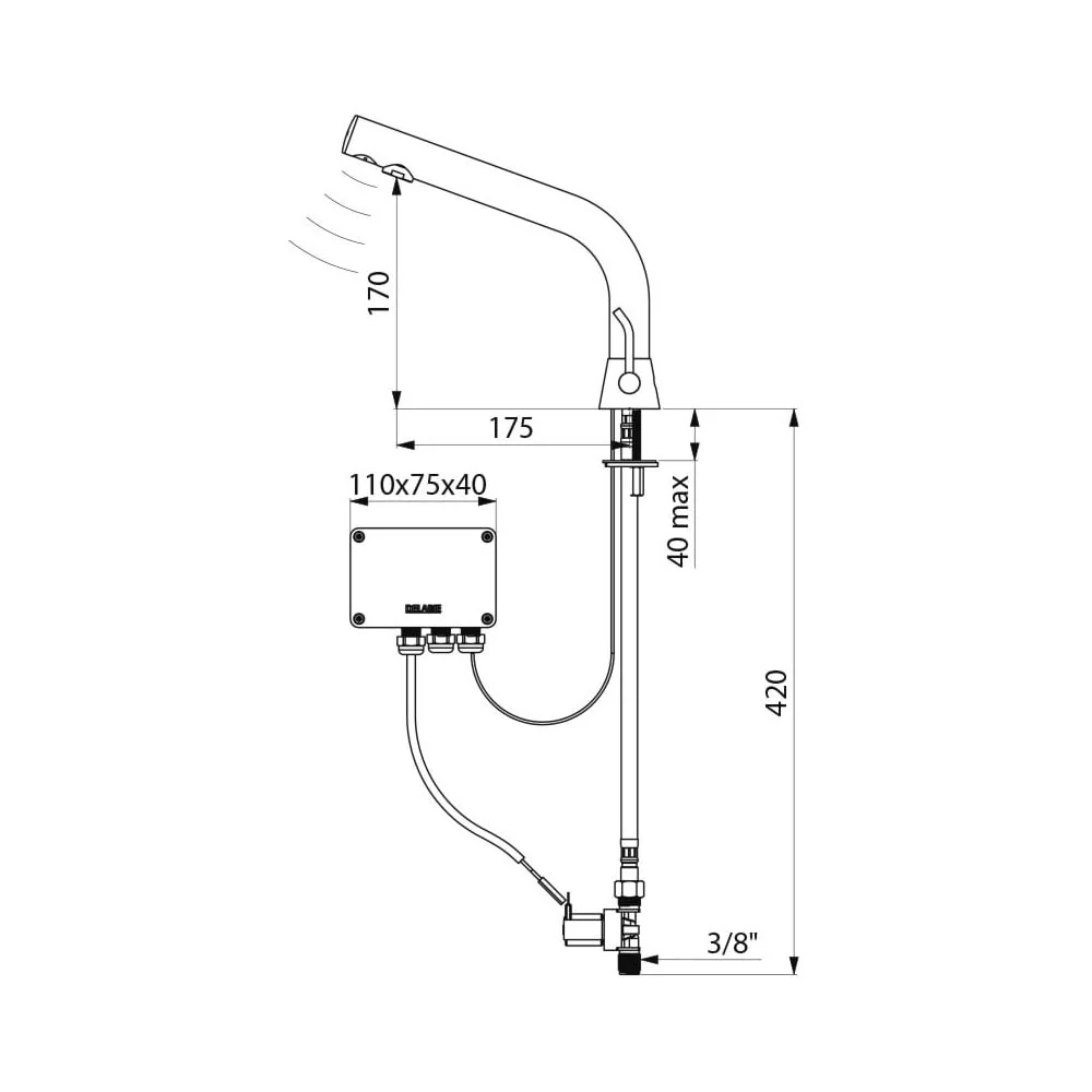 388MCHB / 488MCHB DELABIE Black BINOPTIC Electronic Tap/Mixer for Semi-Recessed Basins (170mm High) - Image 2