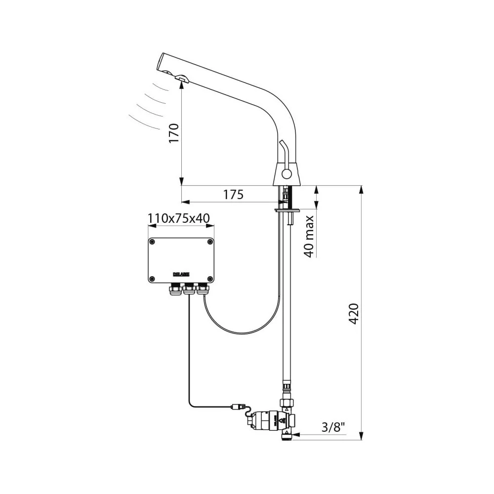 388MCHB / 488MCHB DELABIE Black BINOPTIC Electronic Tap/Mixer for Semi-Recessed Basins (170mm High) - Image 3