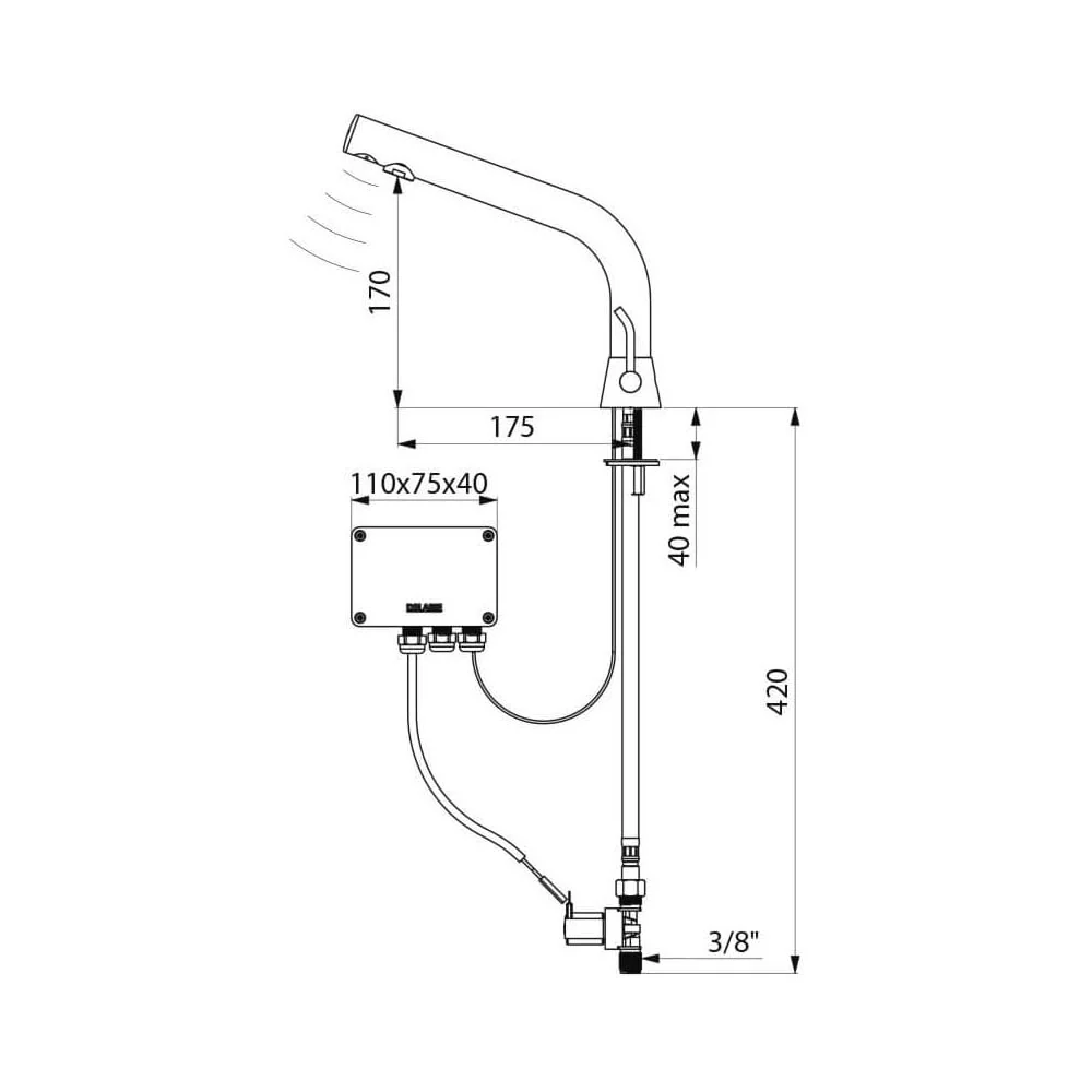 388MCHLH DELABIE BINOPTIC Mains Supplied 170mm Chrome Mixer Tap - Image 3