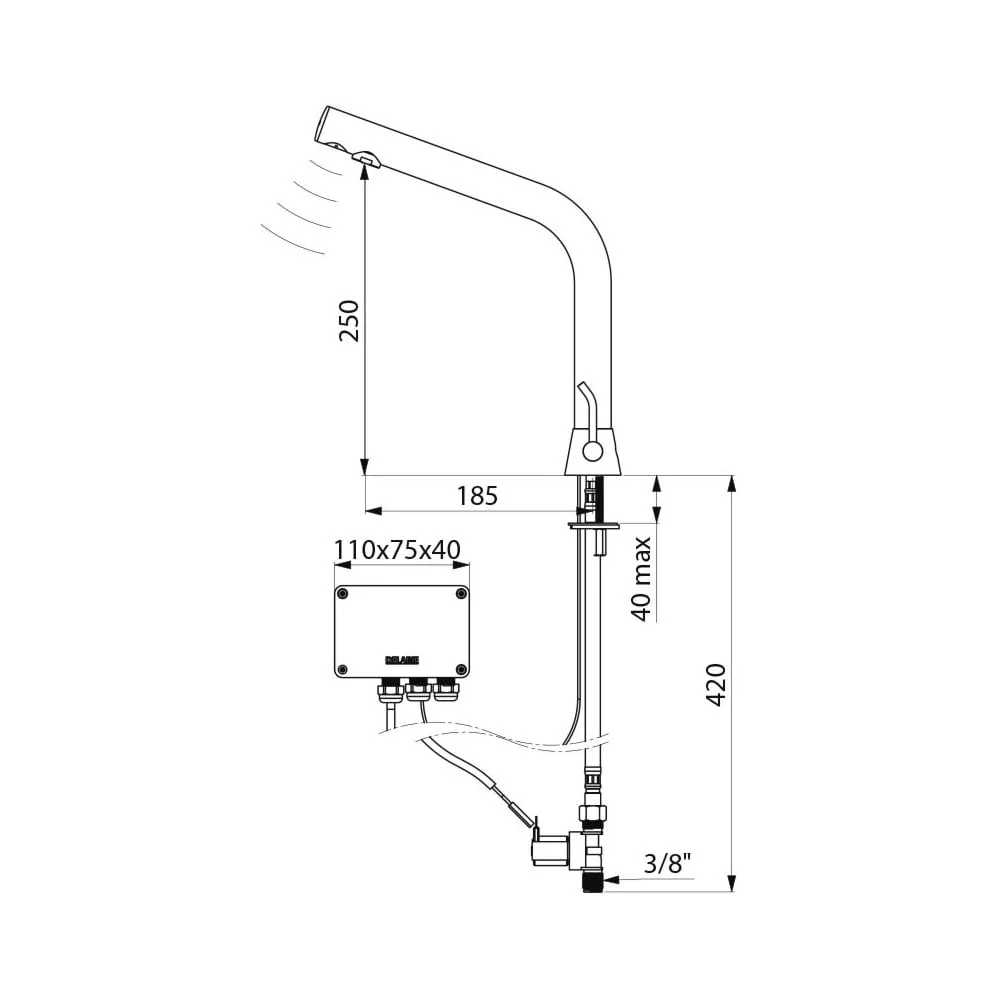 398MCHB / 498MCHB DELABIE Black BINOPTIC Electronic Tap/Mixer for Countertop Basins (250mm High) - Image 2