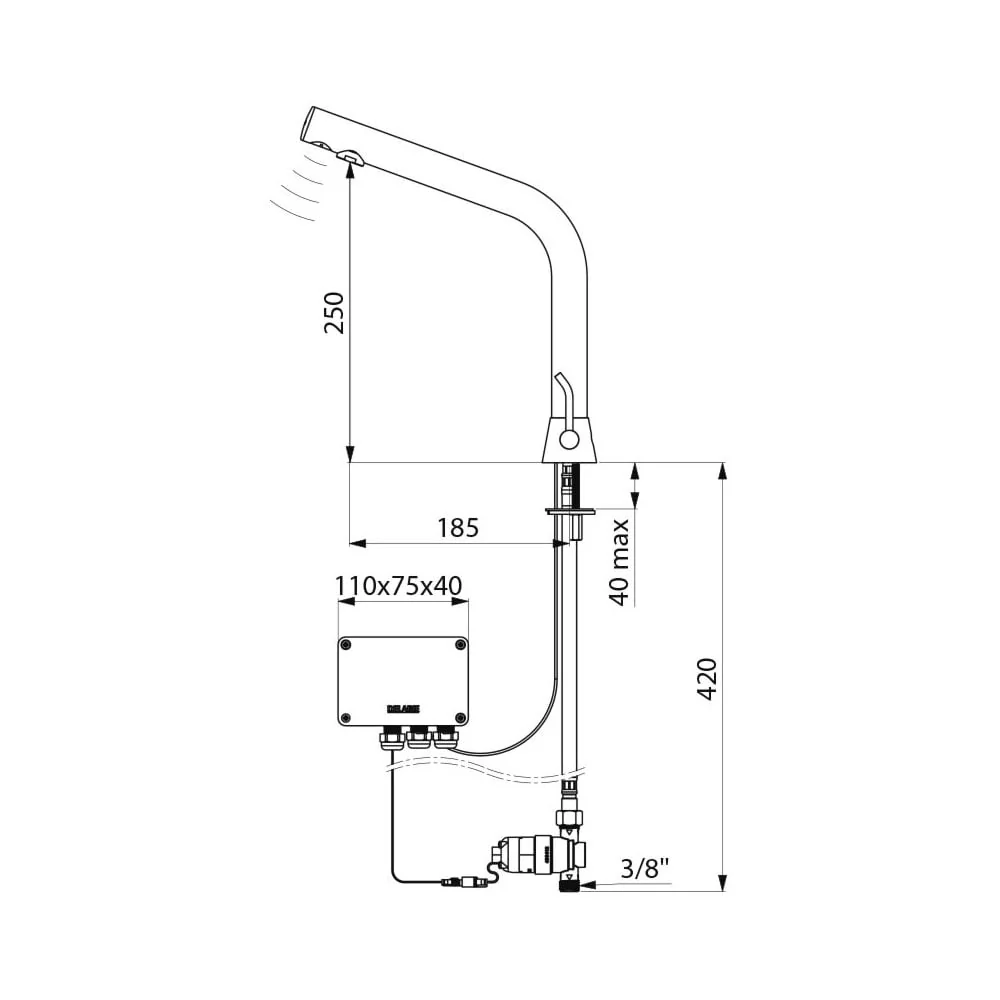 398MCHB / 498MCHB DELABIE Black BINOPTIC Electronic Tap/Mixer for Countertop Basins (250mm High) - Image 3