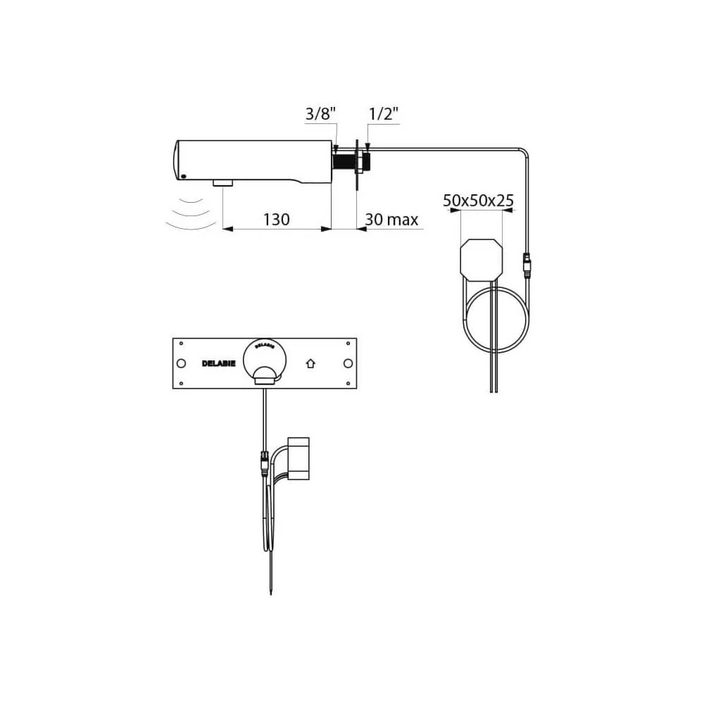 443400 / 443406 DELABIE TEMPOMATIC Wall Mounted 130mm Electronic tap - Image 4