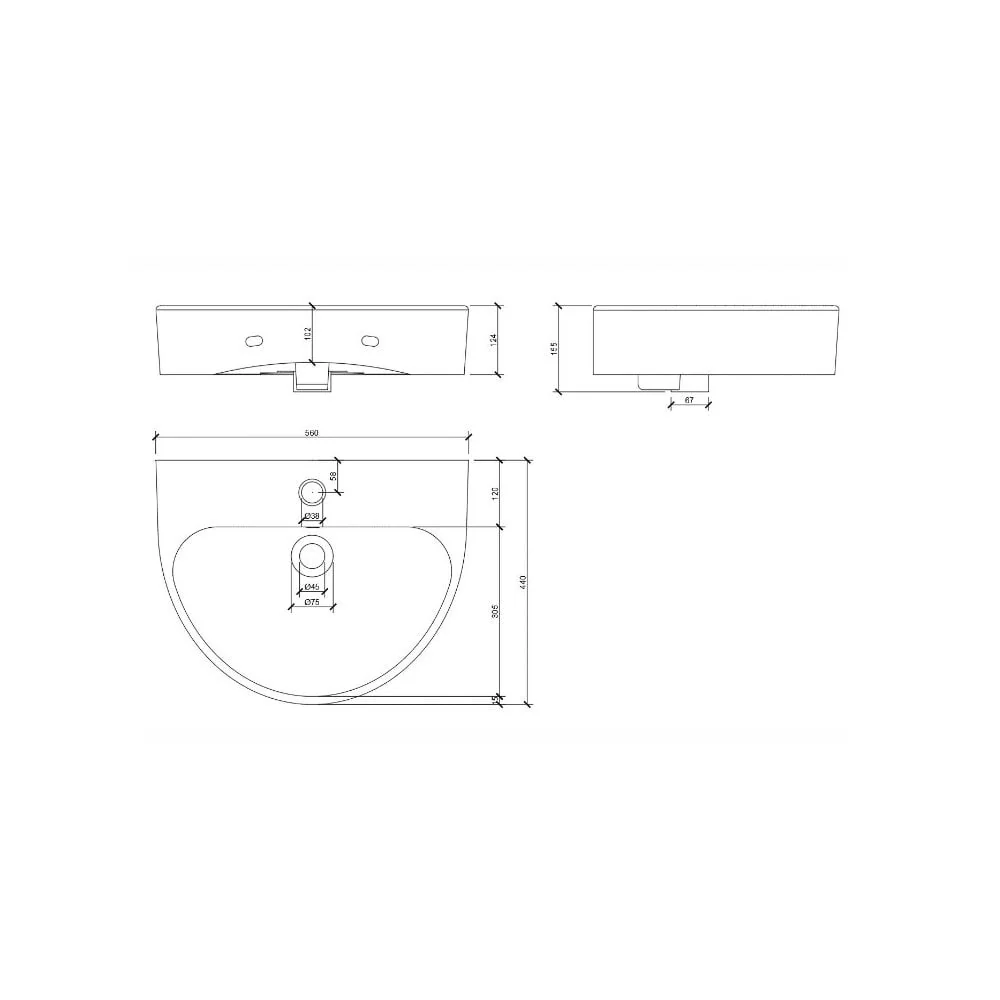 AQUAECO Envoy D-Shaped Wall Mounted One Hole Wash Basin - Image 3