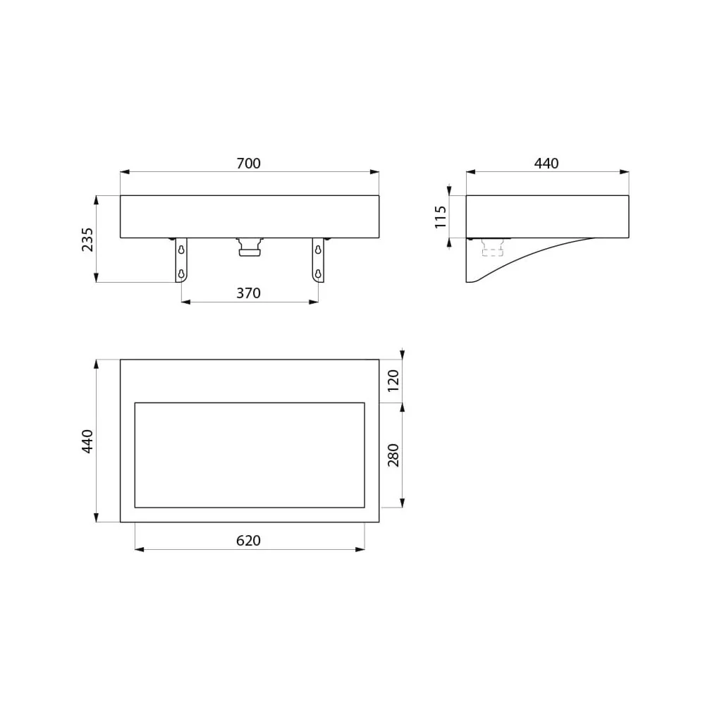 AQUEDUTO 700x440 Stainless Steel Wall Mounted Basin 120150 - Image 2