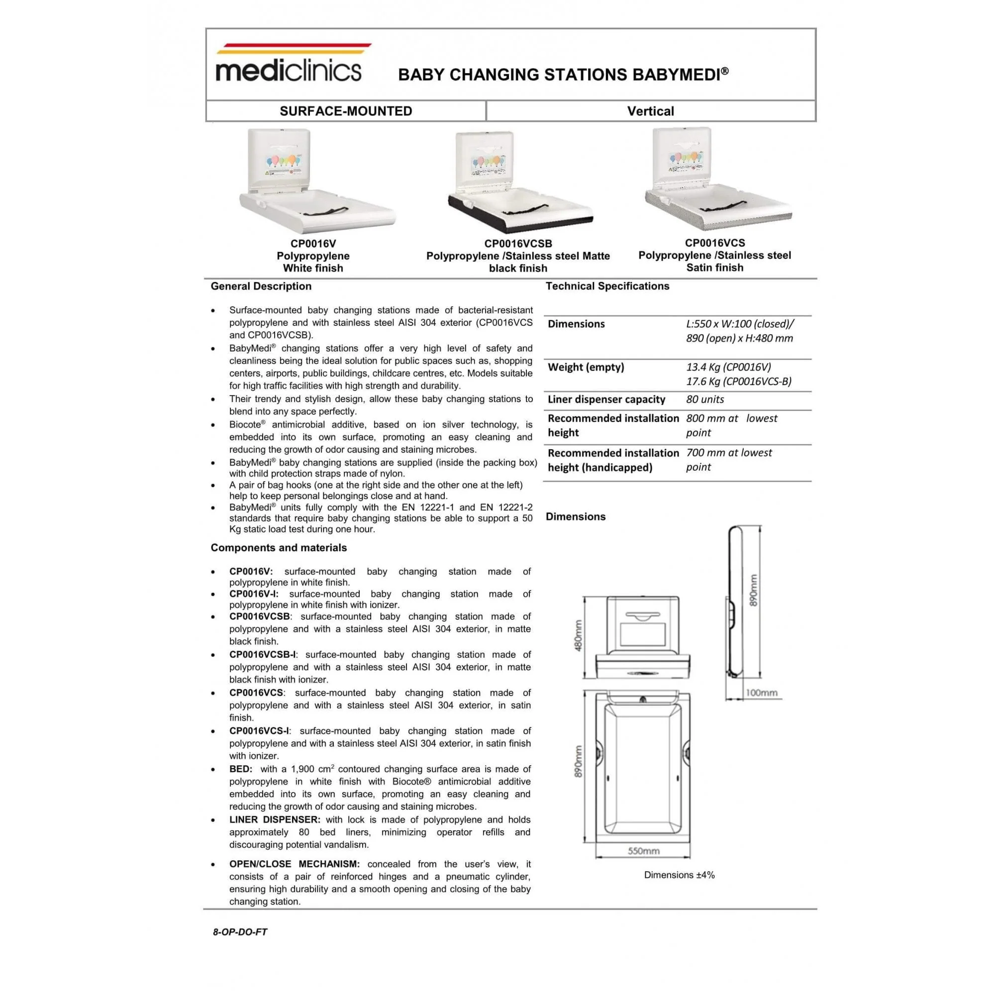 BabyMedi® Vertical Baby Changing Station - Polypropylene / Stainless Steel - Image 14