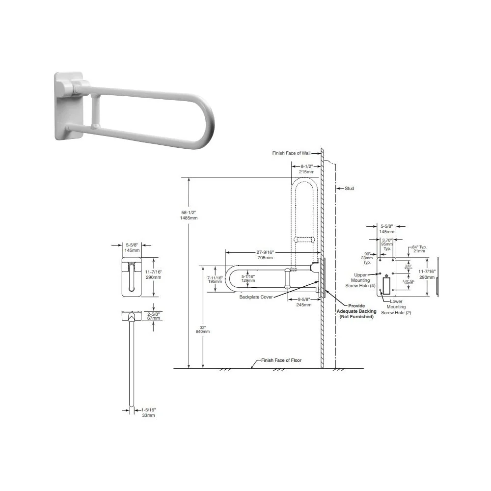 B-49916 708mm Vinyl Coated Drop-down Grab Rail - Image 4