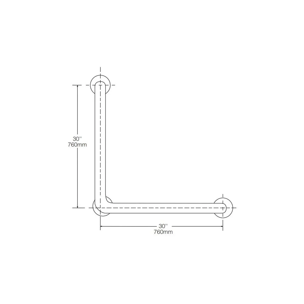 B-5898.99 760mm L-Shaped Bathroom 32mm Diameter Grab Rail with Peened Gripping Surface - Image 2