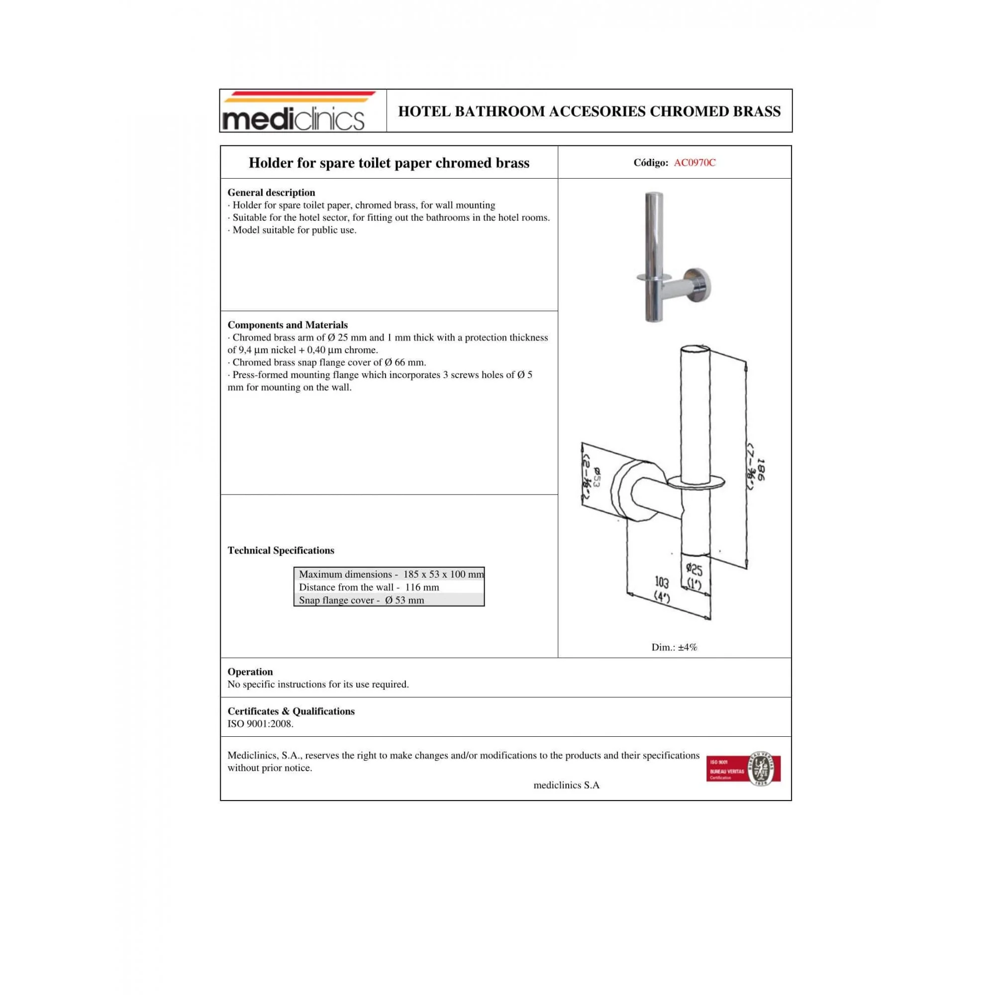 Chrome-plated Brass Holder for Spare Toilet Paper Roll - Image 2