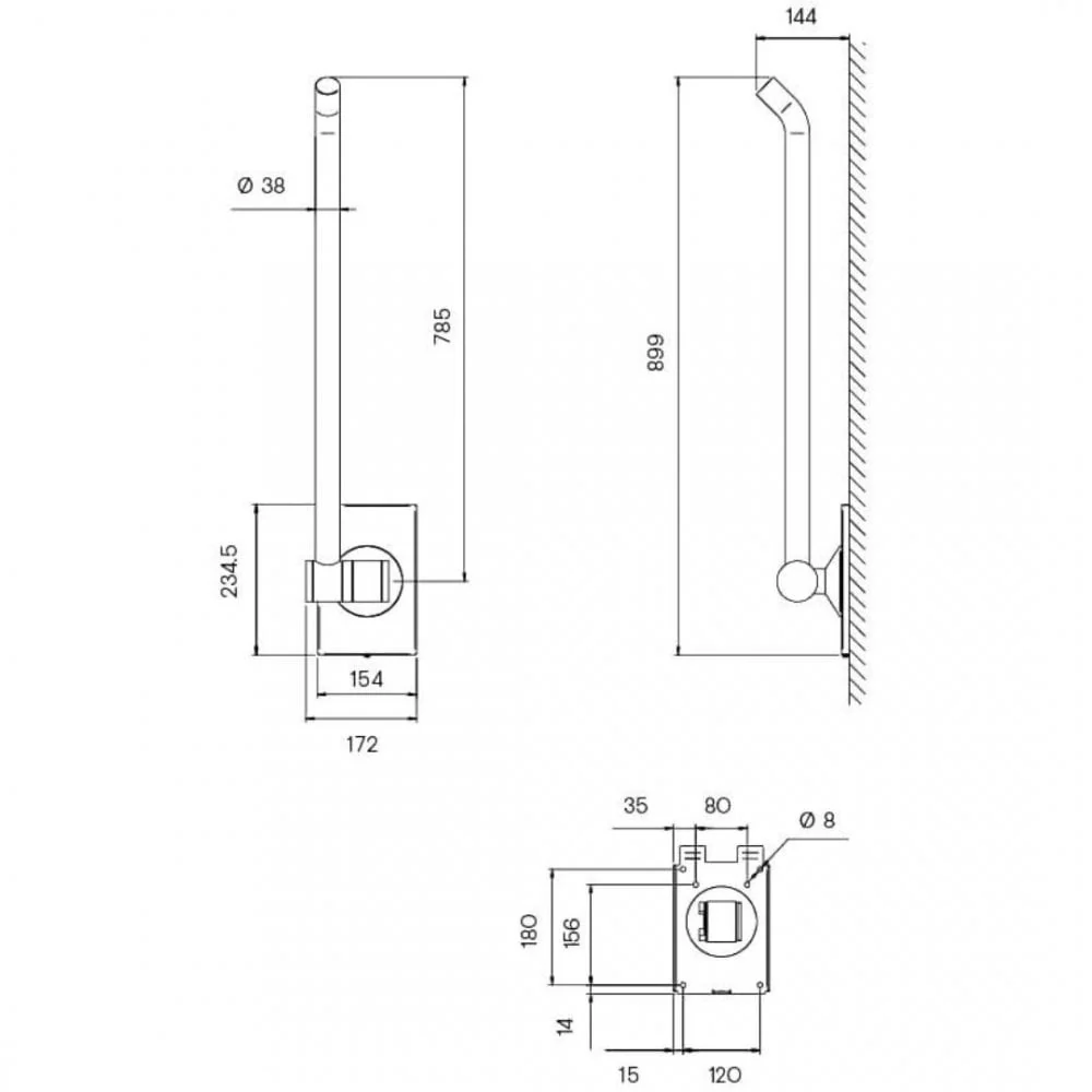 Doc M Hinged Drop-Down Grab Bar Ø38mm (left hand) TSL.GR45.LH - Image 6