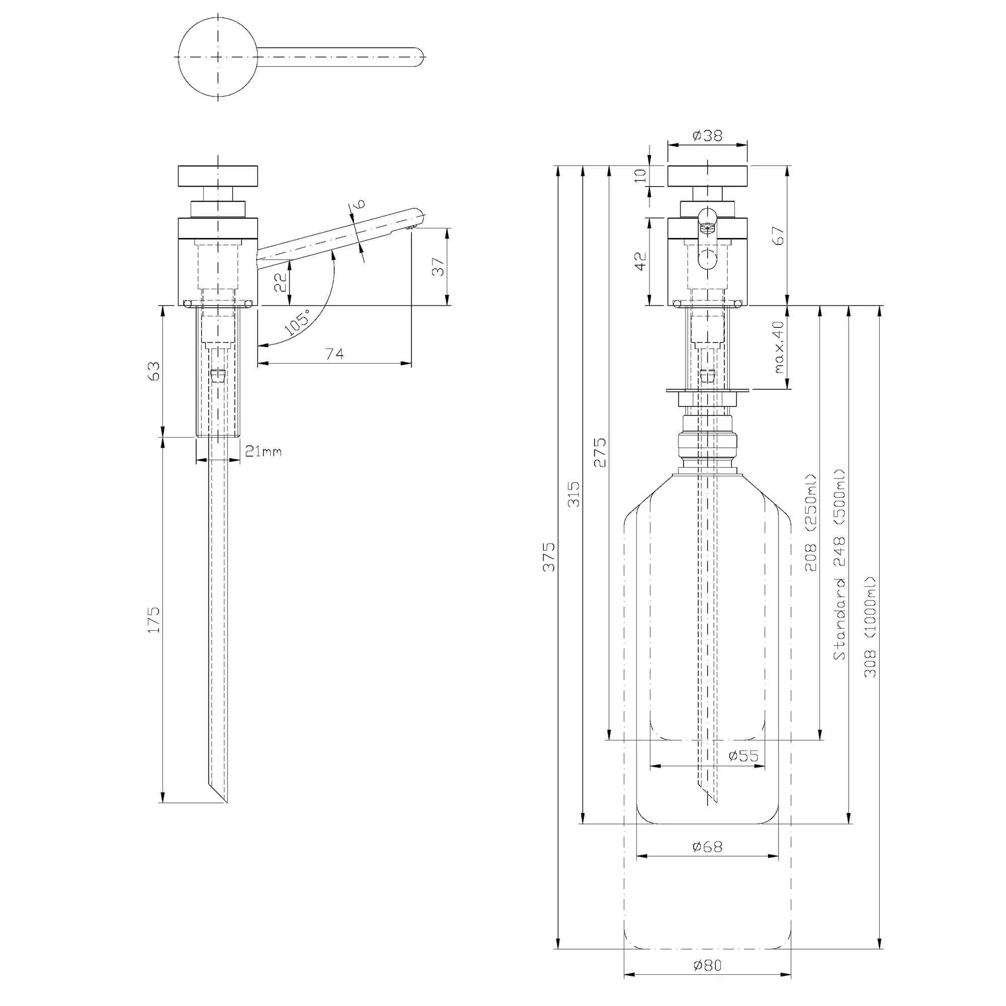 DP1203 Dolphin Chrome Plated Brass Top Fill Liquid Soap Dispenser - Image 2