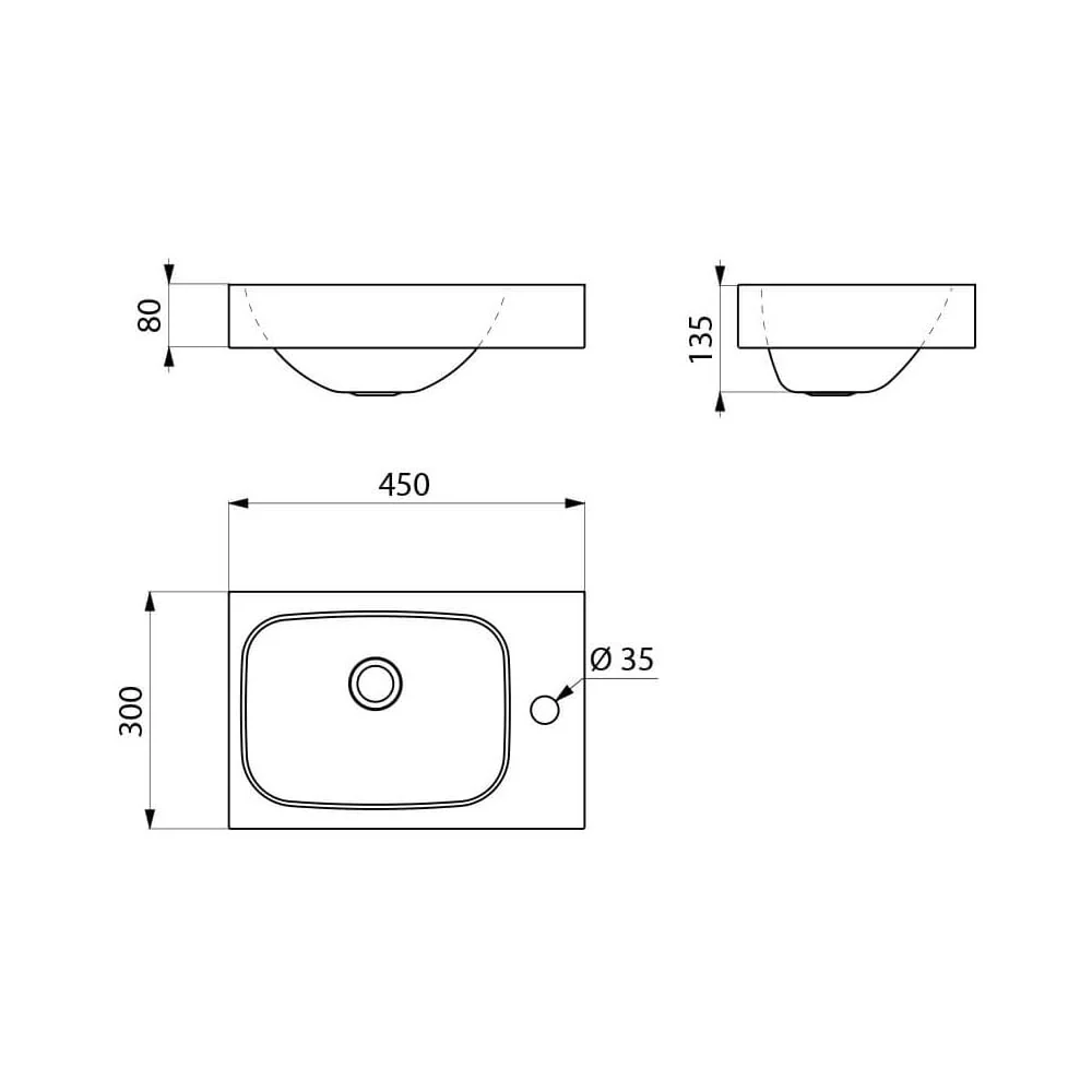 LAVANDO 450x300 Stainless Steel Wall Mounted Hand Washbasin with Ø35mm Tap Hole on Right Side 121370 - Image 2