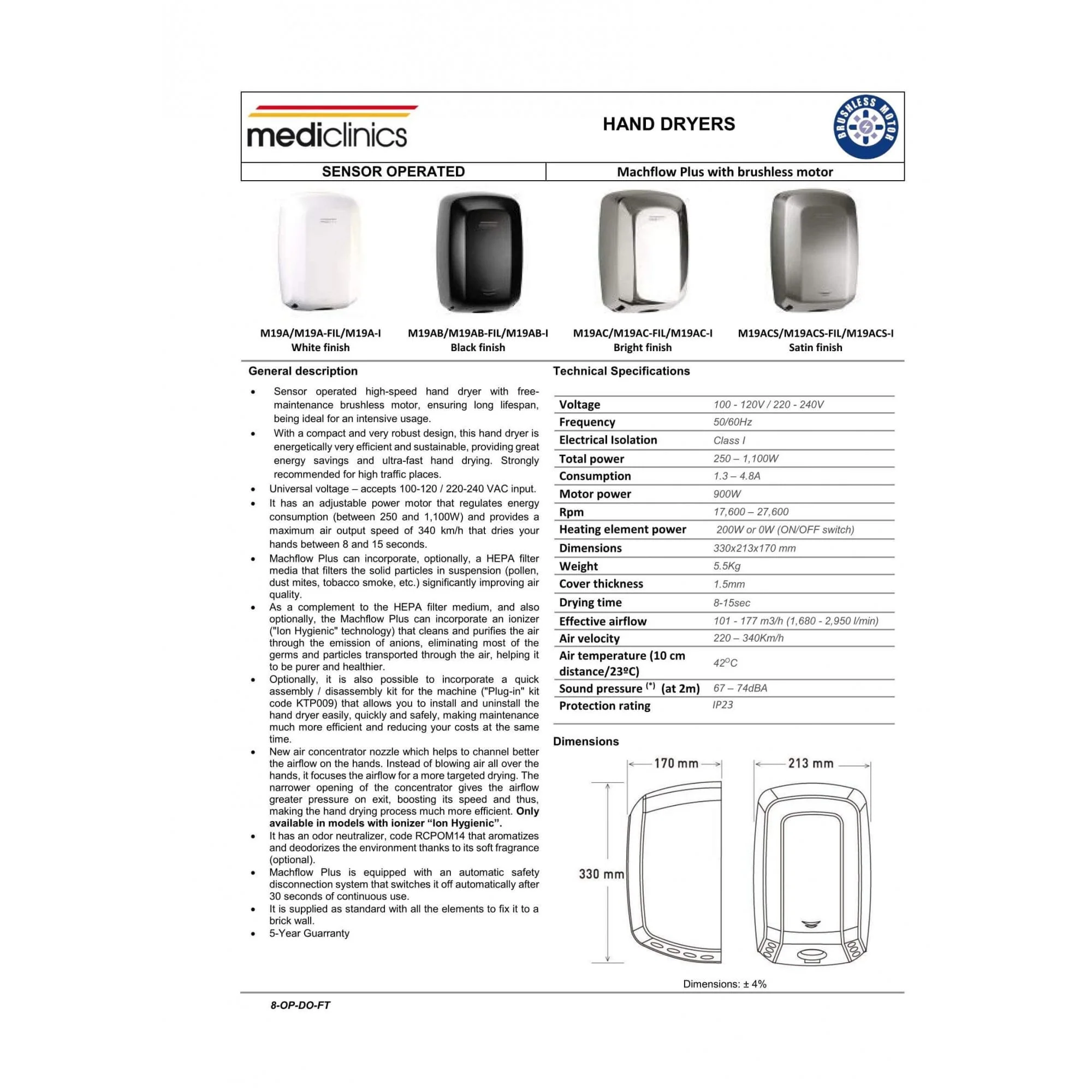 Machflow Plus Brushless Hand Dryer with HEPA filter & Ioniser M19A - Image 13