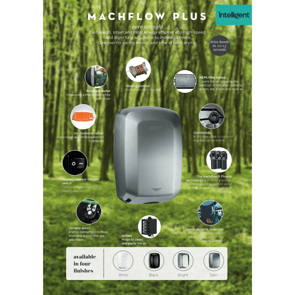 Machflow Plus Brushless Hand Dryer with HEPA filter & Ioniser M19A - Image 6