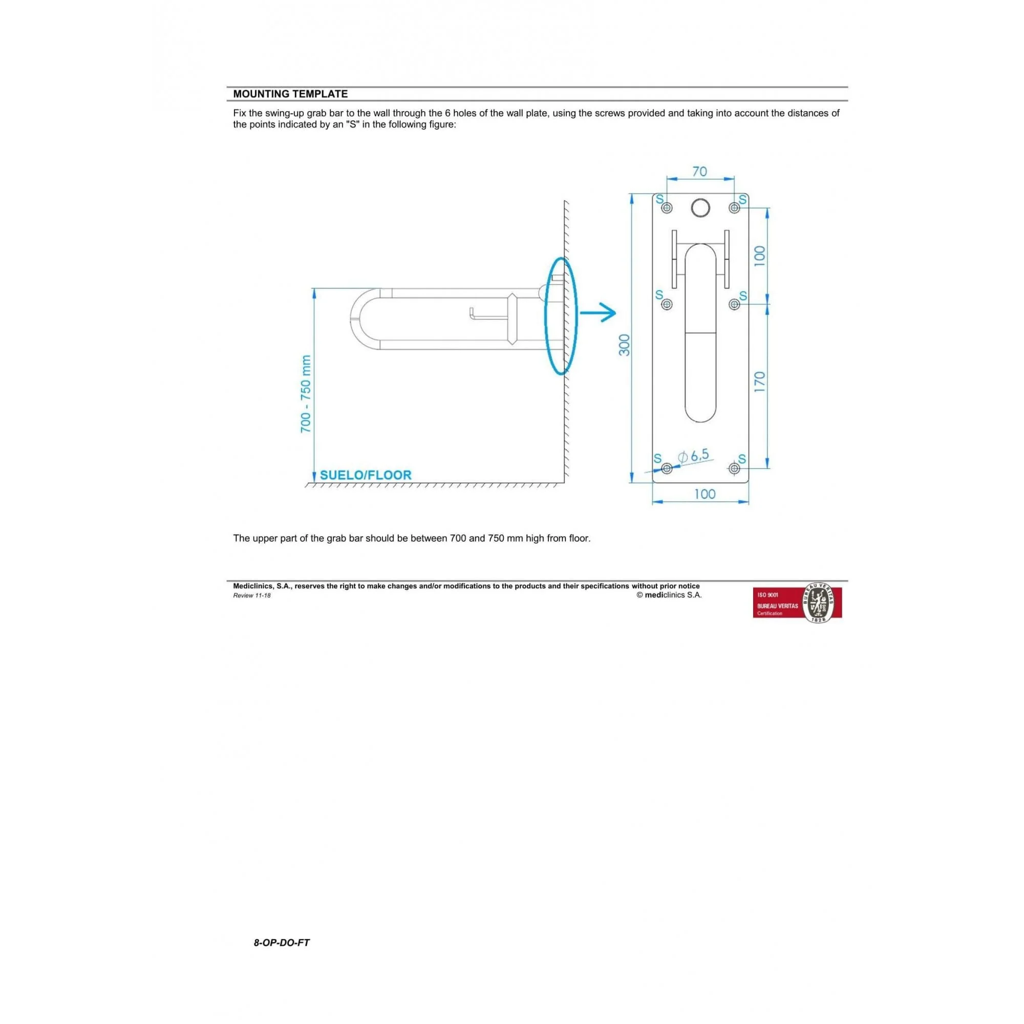 Mediclinics 738mm Three Position Stainless Steel Swing Grab Bar - Image 3