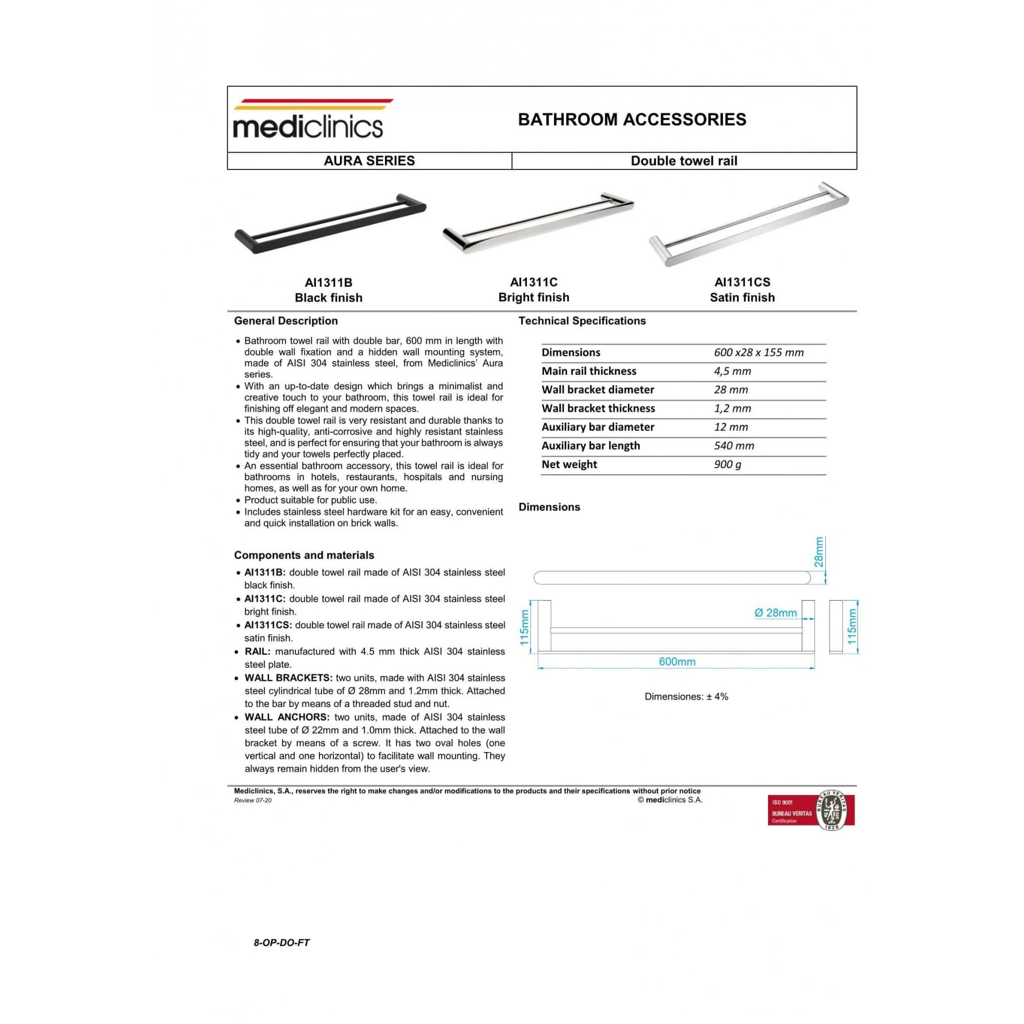 Mediclinics Bathroom Double Towel Rail - Image 4