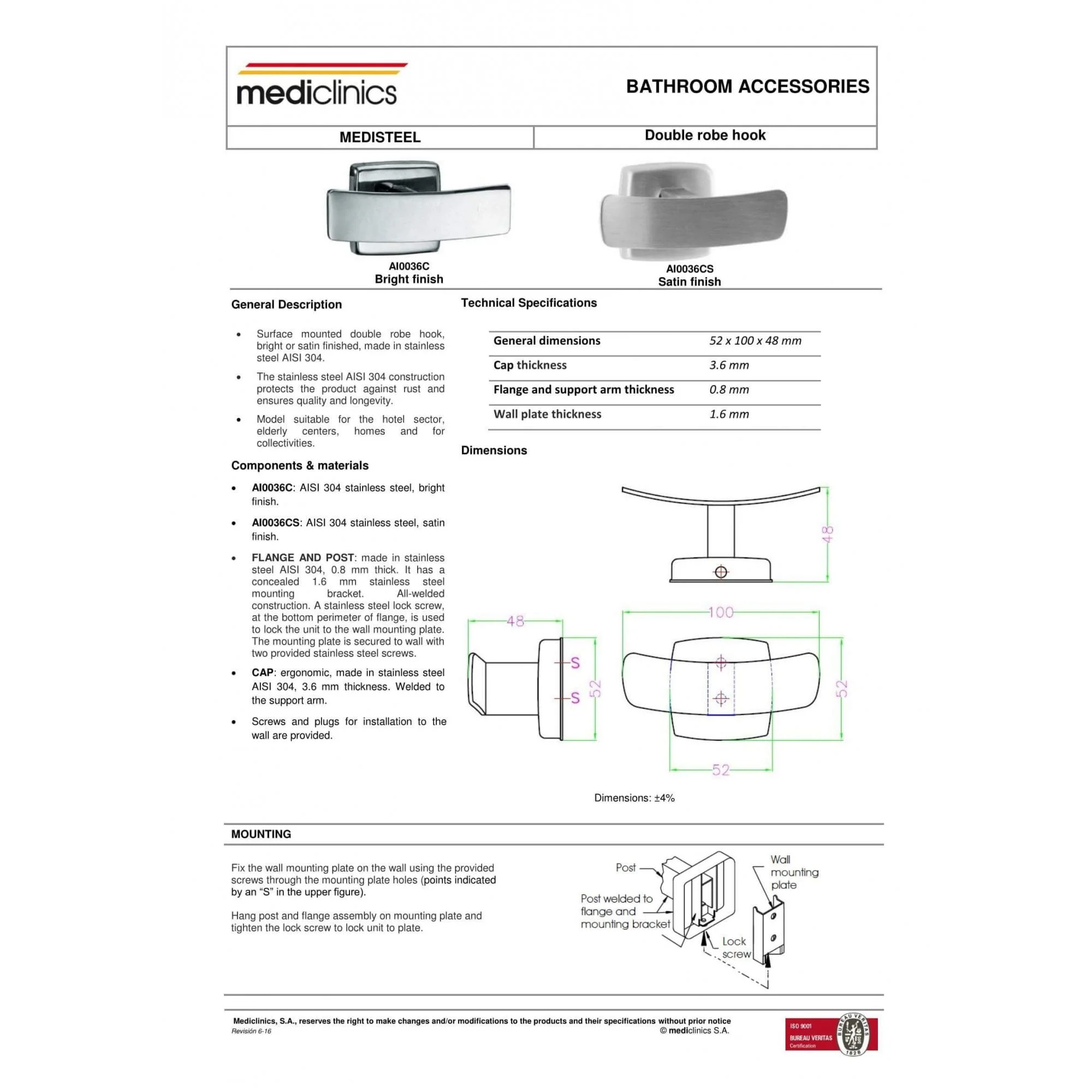 Mediclinics Double Bathroom Robe Hook - Image 3
