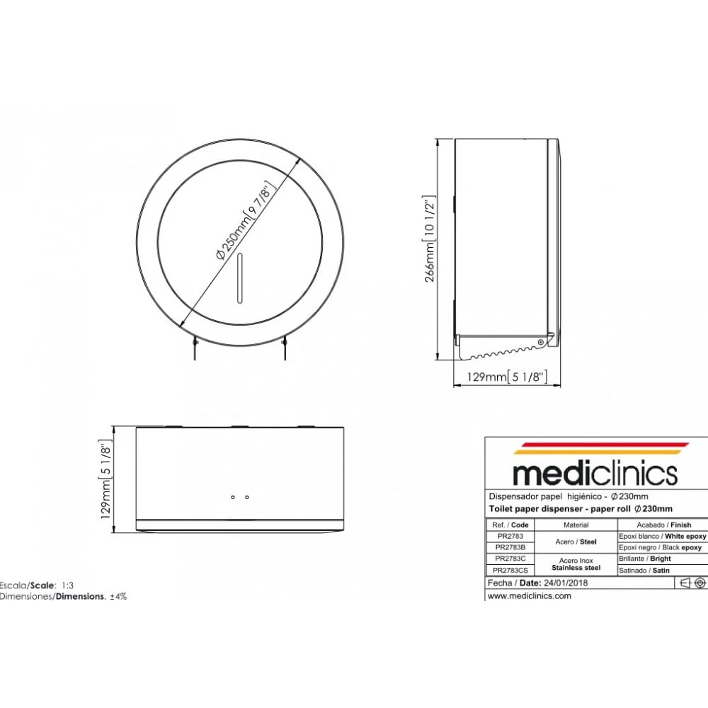 Mediclinics Industrial Wall Mounted Paper Roll Dispenser Ø230MM - Image 5