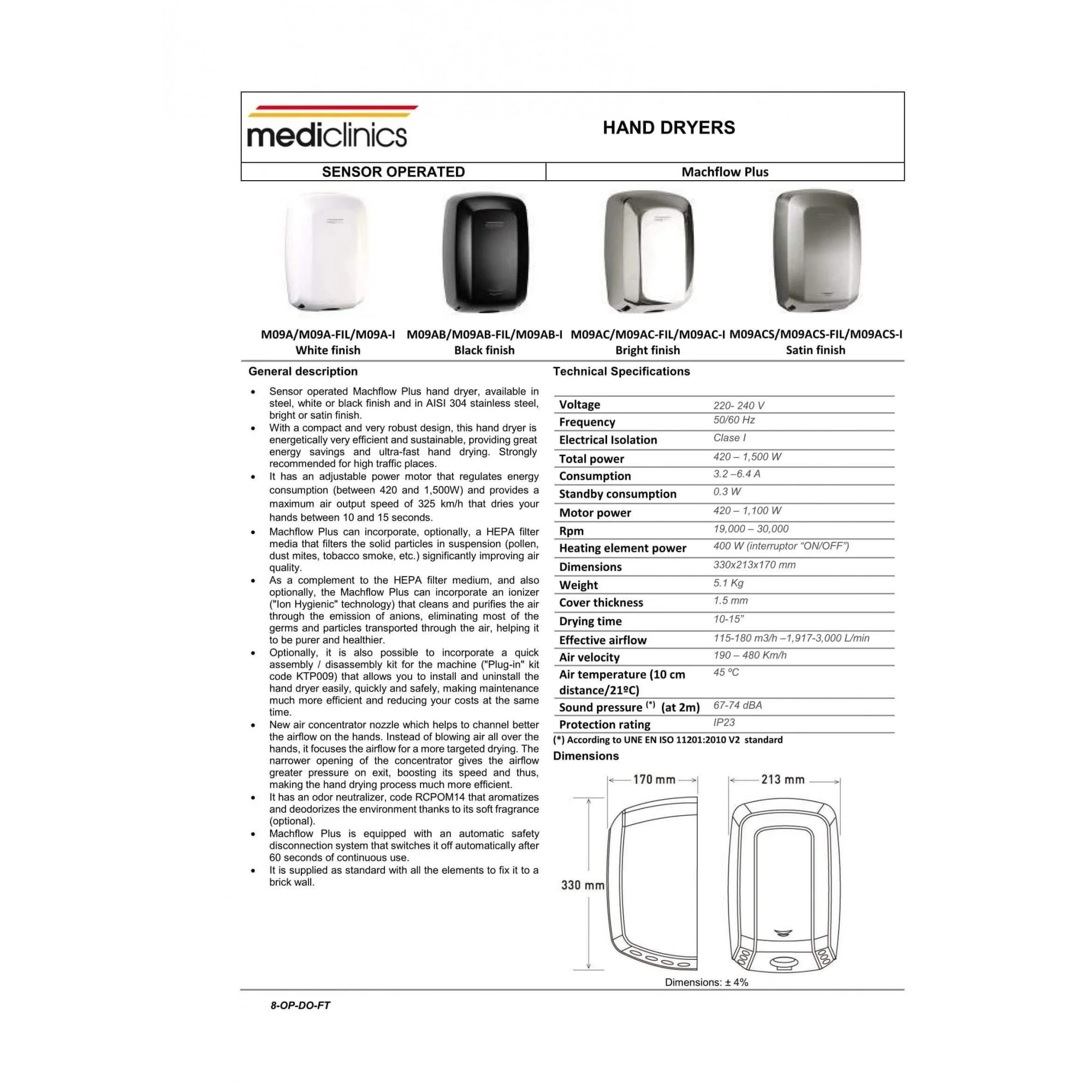 Mediclinics Machflow Plus HEPA & Ioniser Hand Dryer - Brushed Satin M09ACS-I - Image 4