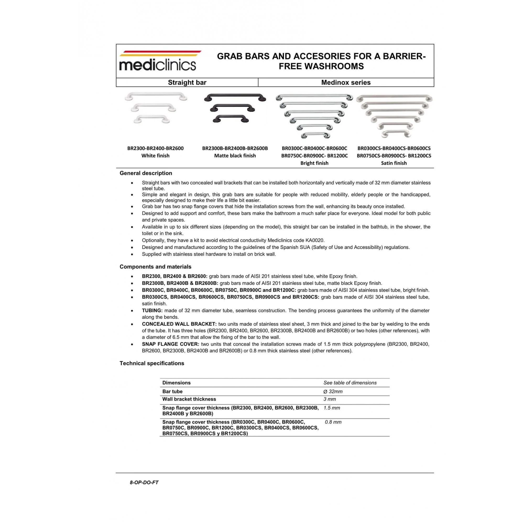 Mediclinics Medinox Series 32mm Diameter AISI 201 Stainless Steel Straight Grab Rail (Various Lengths) - Image 3
