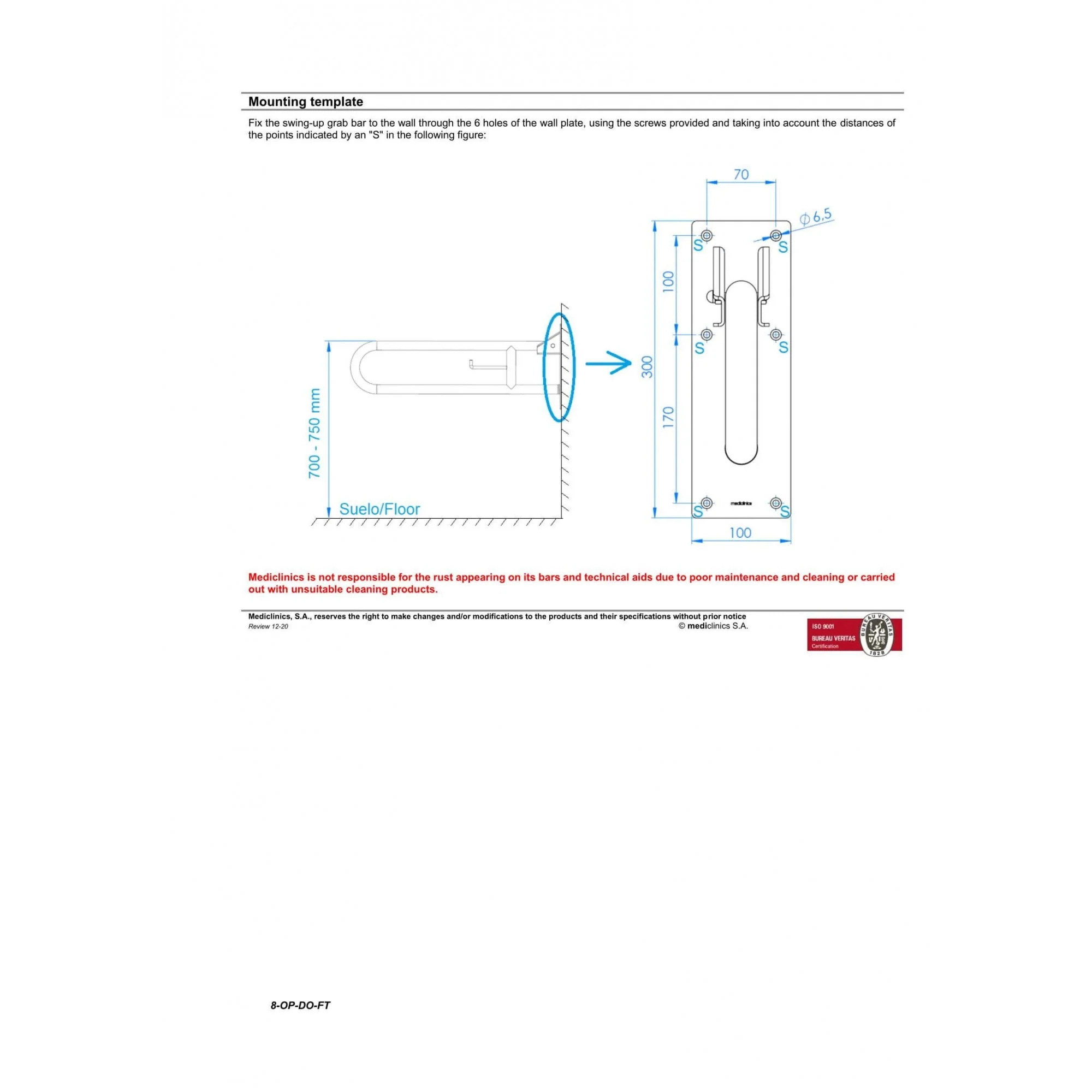 Mediclinics Medinox Series 738mm Vertical Swing Stainless Steel Grab Bar - Image 6