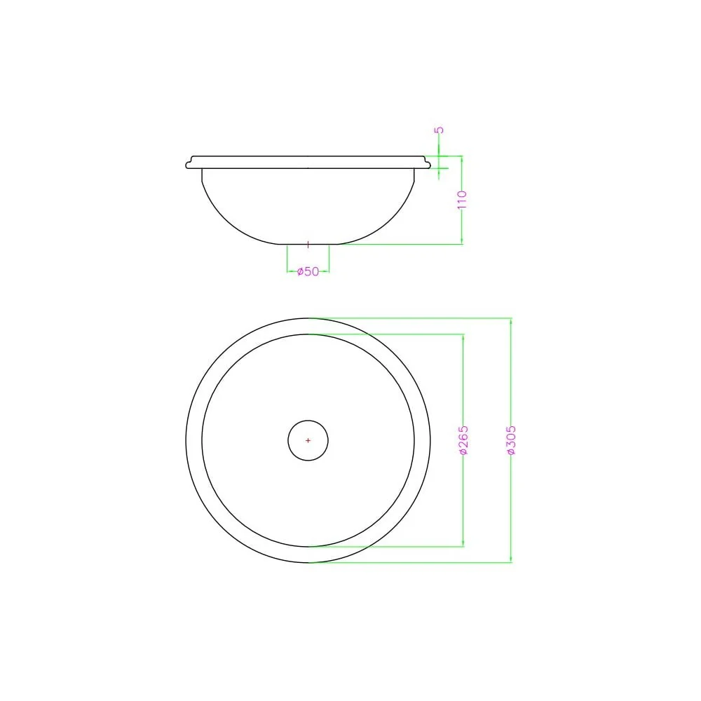 Mediclinics Recessed Stainless Steel Ø305MM Washbasin without Overflow - Image 2