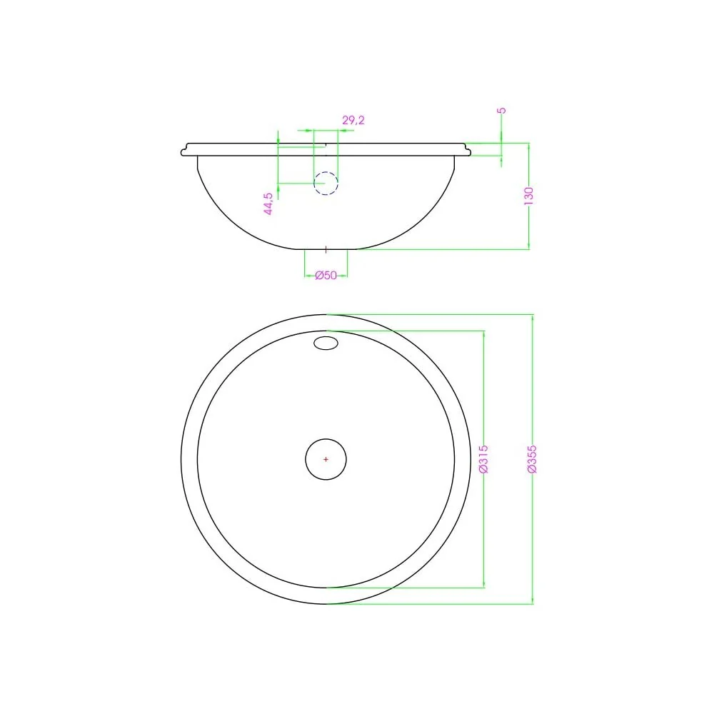 Mediclinics Recessed Stainless Steel Washbasin Ø355MM with Overflow - Image 3