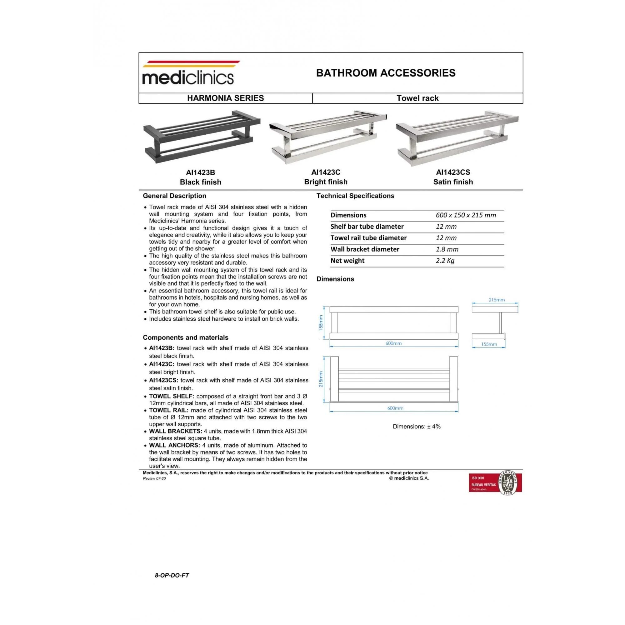 Mediclinics Stainless Steel Towel Rack - Image 4