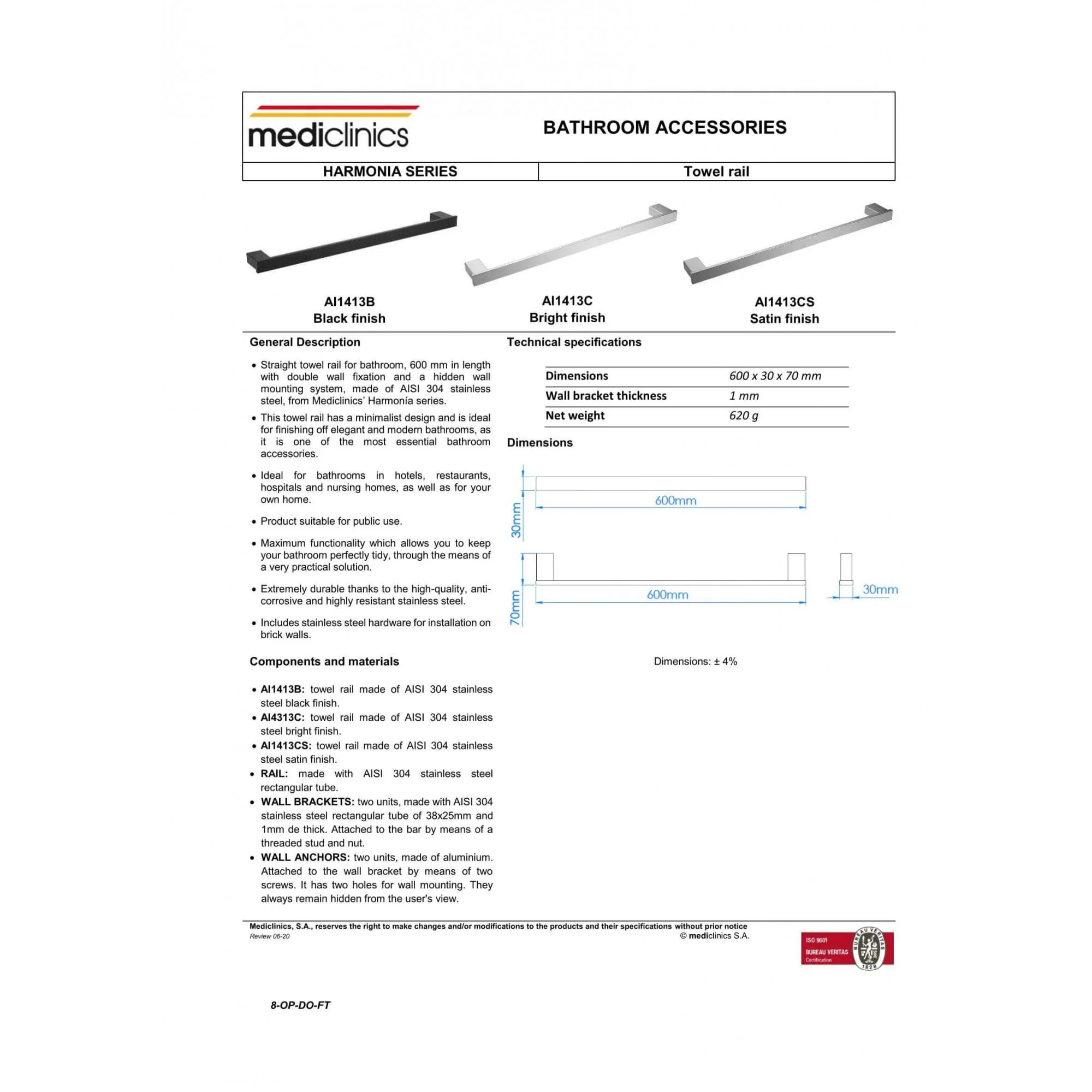 Mediclinics Stainless Steel Towel Rail - Image 4