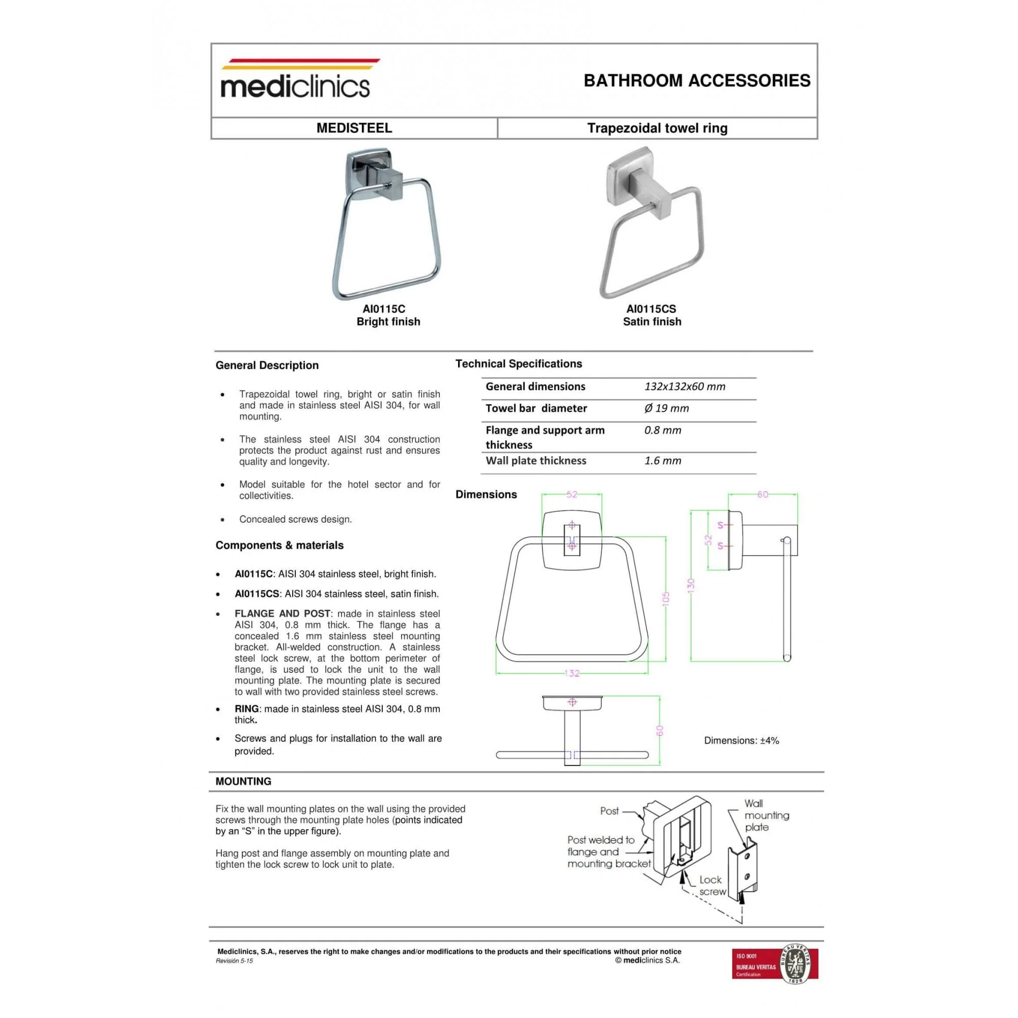Mediclinics Trapezoidal Towel Ring - Image 3