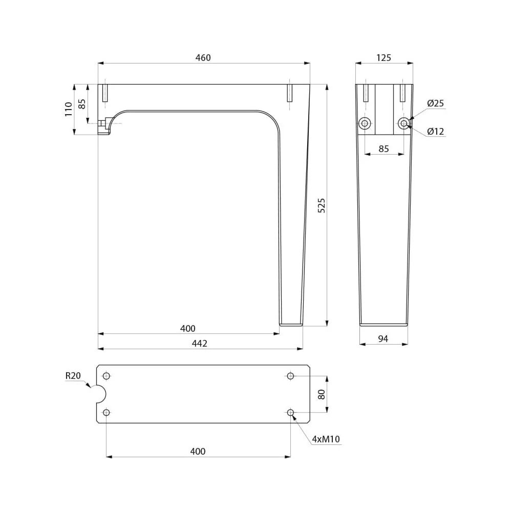 Mounting Bracket Pedestal for MINERALCAST Wash Troughs (454001A / 454010) - Image 5