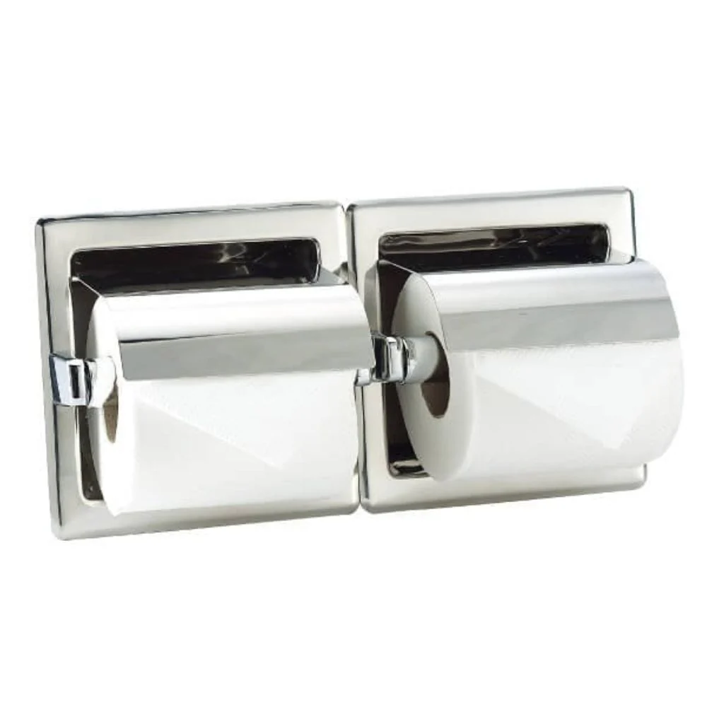 Recessed Stainless Steel Double Toilet Roll Holder - Image 2