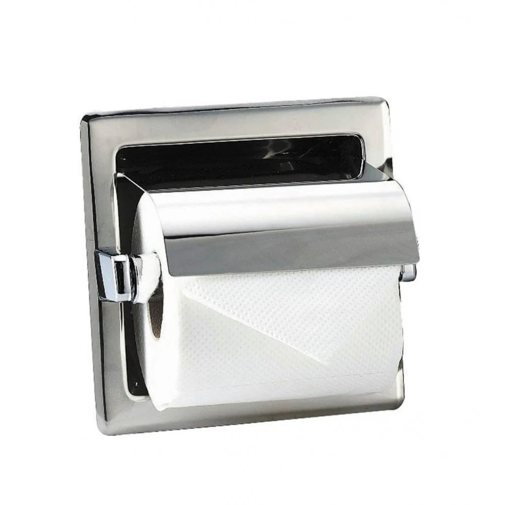 Recessed Stainless Steel Toilet Roll Holder with Cover - Image 2