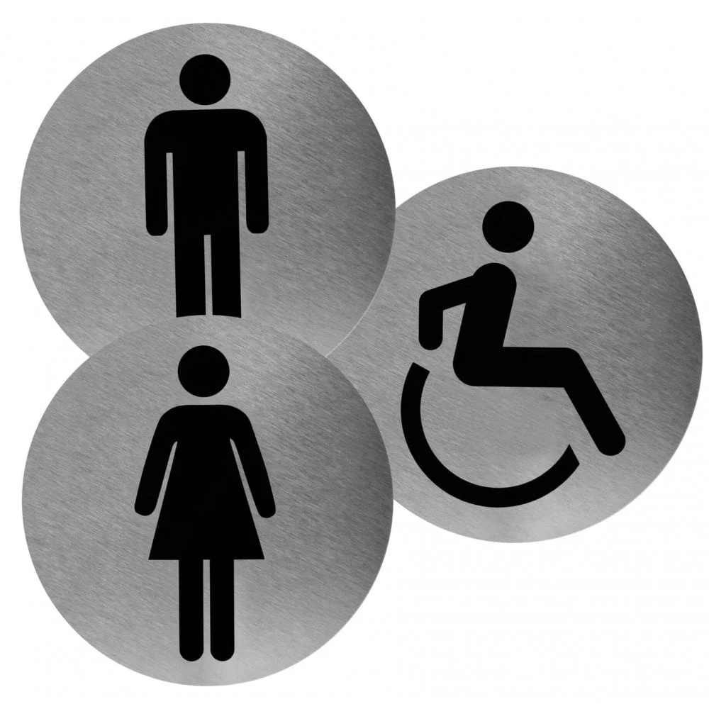 Stainless Steel Door Sign Multi Pack for Accessible, Female and Male Toilet (3 Signs)