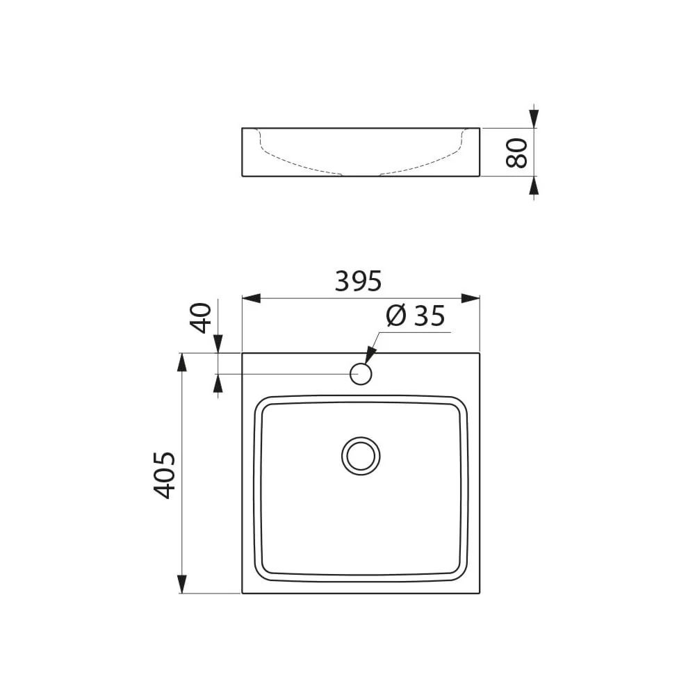 UNITO 395x405 Stainless Steel Counter Top Basin with Ø35 Tap Hole 121810 / 121810BK - Image 3